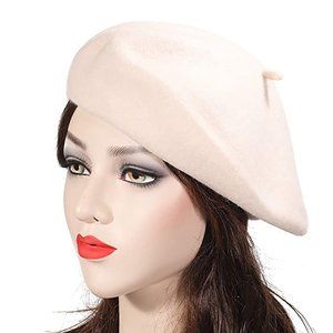 100% Wool Beret Solid Cream Off White Warm Winter Fall Classy Parisian Hat Ivory